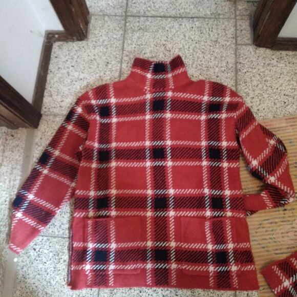 ZARA red black plaid sweater funnel neck with front pockets. Small - Picture 5 of 6